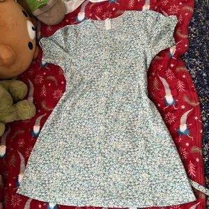 Blue Floral Dress With Back Tie and Sleeves Size Small